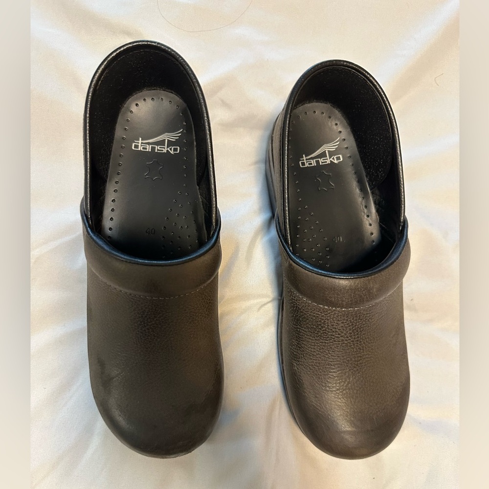 Dansko Black dark grey Leather Slip On Professional Comfort Clog Size 41 (10)